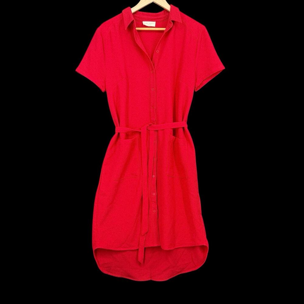 Rachel Parcell Womens XL Red Belted Shirt Dress Hi-Lo Hem Short Sleeve Pockets